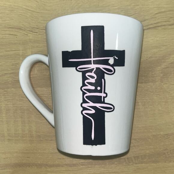 NEW FAITH White Mug Black White Pink - Picture 1 of 3